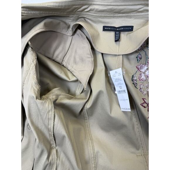 WHBM Embroidered Trench Coat Women’s Sz XS Floral Belted Double Breasted NWT - Picture 9 of 12